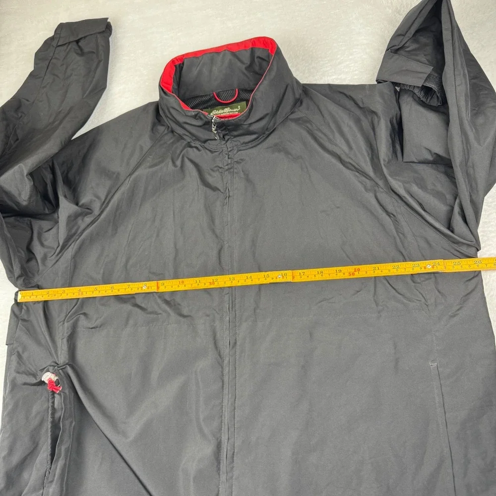 Eddie Bauer Windbreaker Mens XL Black Full Zip Packable Hood Mesh Lined Jacket